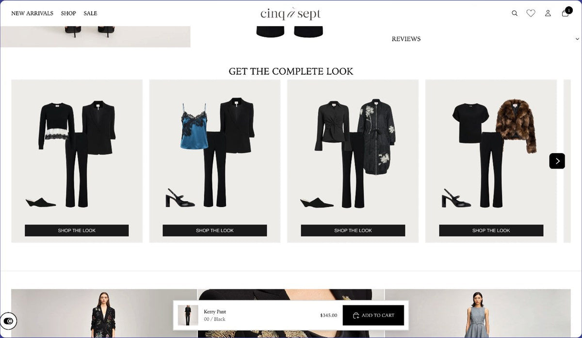 Get the Complete Look carousel of outfits under a cinq a sept product, each with a Shop the Look button