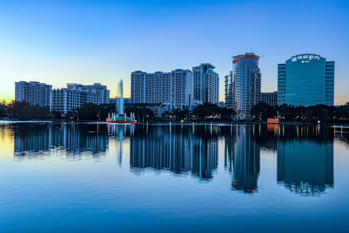 Downtown Orlando reflected in Lake Eola