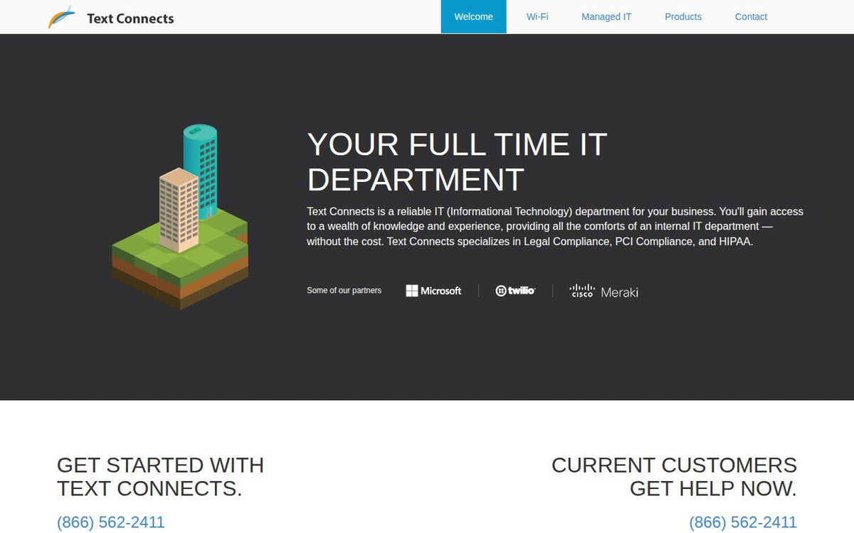 Text Connects homepage in 2015 with the headline Your full time IT department
