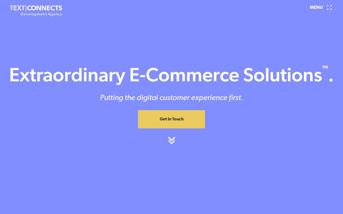 Text Connects homepage in late 2021 with the purple Extraordinary E-Commerce Solutions hero